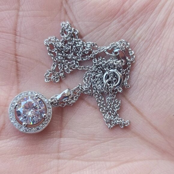 Micro Pave Necklace Cubic Zirconia Silver Tone Fashion Jewelry Khols NWT $60 - Picture 3 of 12